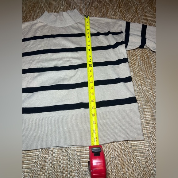 Aaeda Women's Striped Turtleneck Pullover Sweater,Beige and Black,Size L - Picture 6 of 8